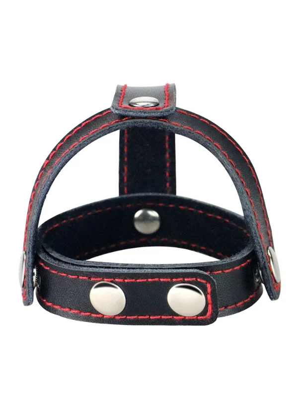Bondage Fetish T-Style Leather Cockring With Ball Divider ürün görseli