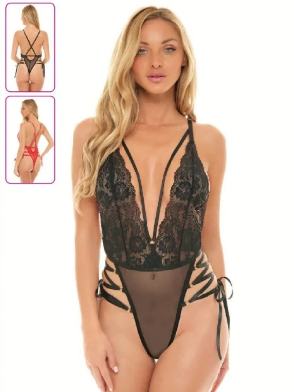 Dantel ve Tül Detaylı Fantezi Bodysuit
