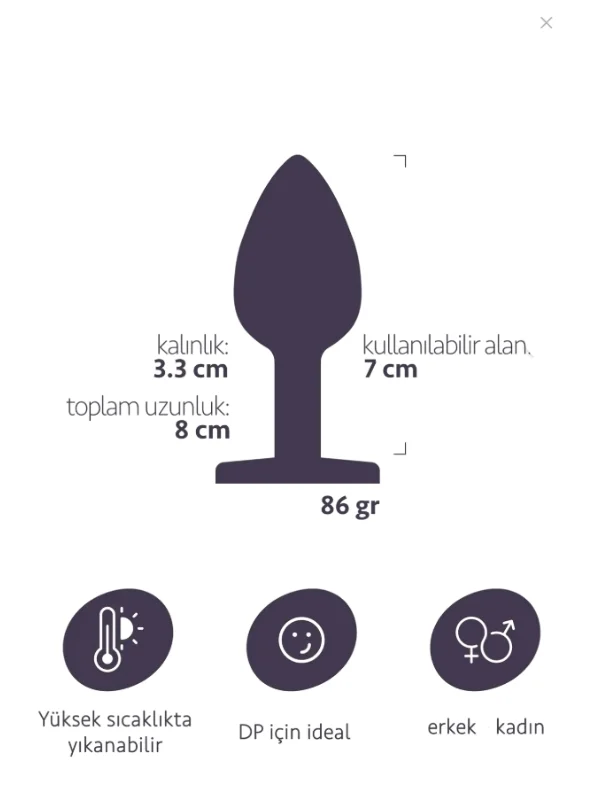 Paslanmaz Çelik Anal Plug Tıkaç Kırmızı Taşlı ürün görseli