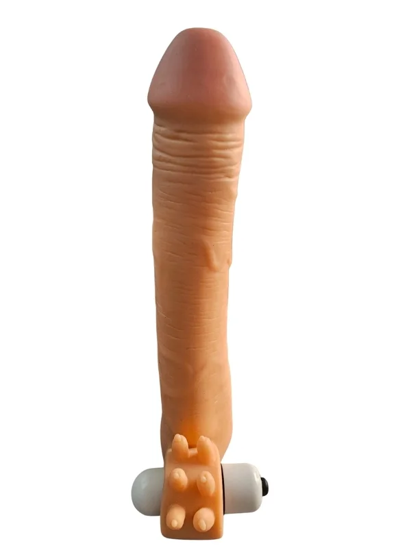 Gerçekçi Penis Kılıfı Et Dokusunda Titreşimli Testis Geçmeli 20 cm ürün görseli