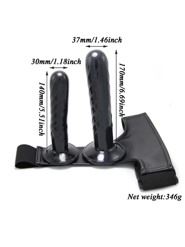 Siyah Double Dong Titreşimli Belden Bağlamalı Çift Taraflı Bisex Dildo Vibratör ürün görseli