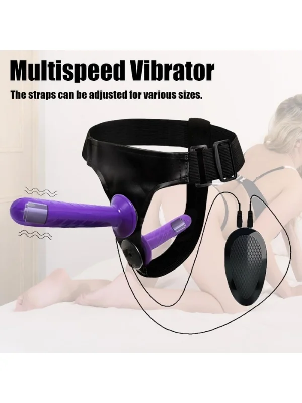Double Dong Titreşimli Belden Bağlamalı Çift Taraflı Bisex Dildo Vibratör