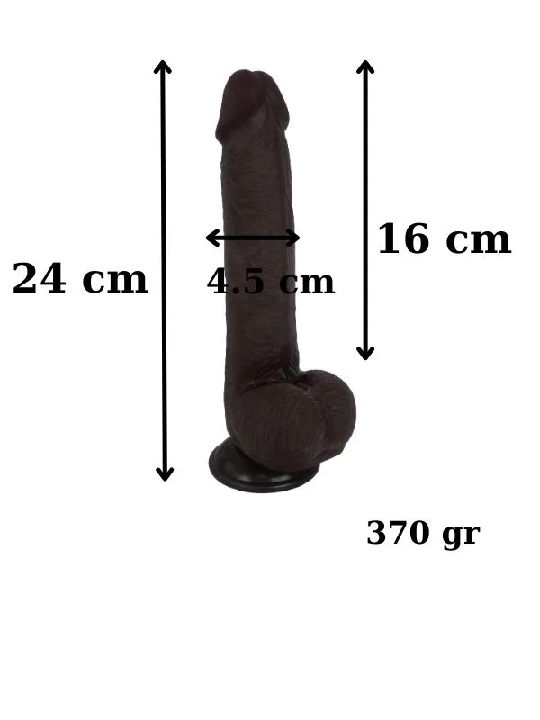 Ultra Gerçekçi 24 Cm Koyu Kahverengi Kıkırdaklı Dildo ürün görseli