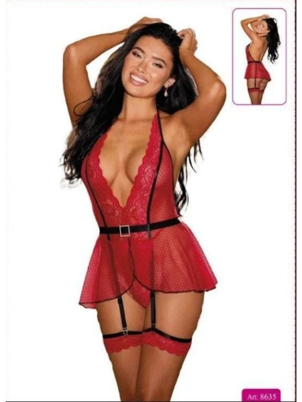 Fantezi Kostüm Serisi Halter Yaka Babydoll