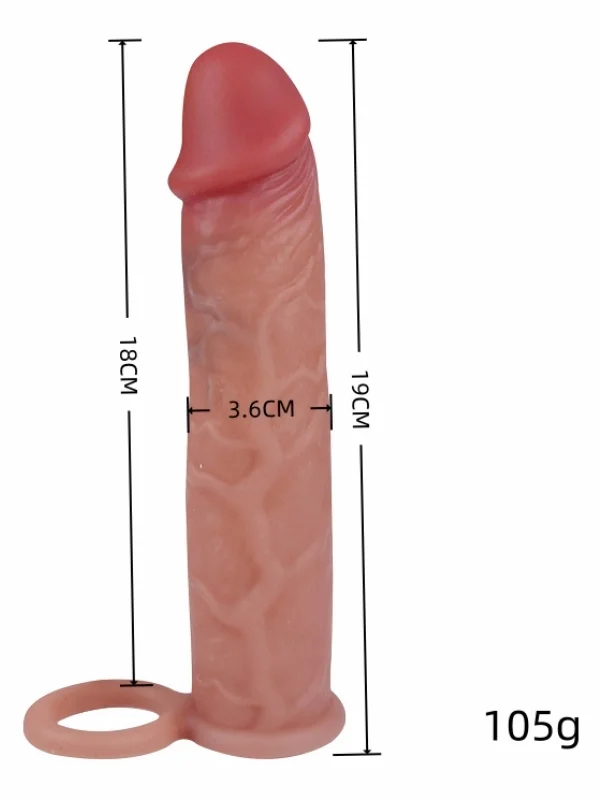 Realistik Penis Kılıfı 19 cm — Esnek Silikon ve Testis Halkalı Tasarım ürün görseli
